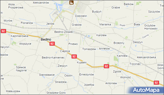 mapa Tomaszew gmina Bedlno, Tomaszew gmina Bedlno na mapie Targeo