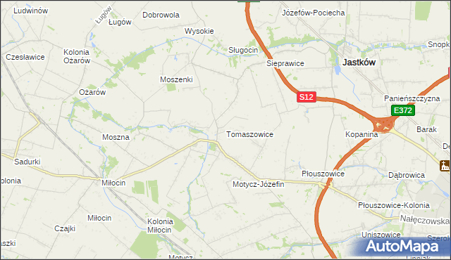 mapa Tomaszowice gmina Jastków, Tomaszowice gmina Jastków na mapie Targeo