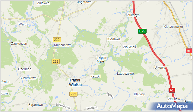 mapa Trąbki Małe gmina Trąbki Wielkie, Trąbki Małe gmina Trąbki Wielkie na mapie Targeo