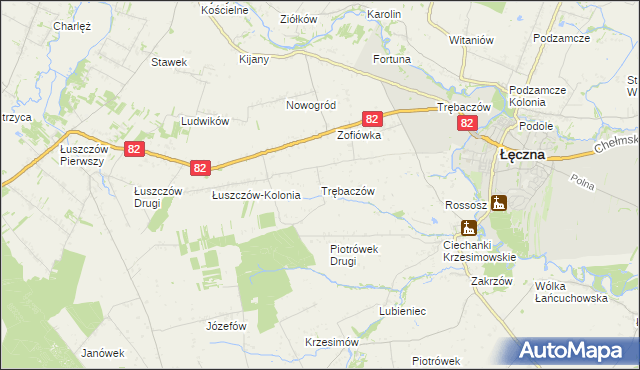 mapa Trębaczów gmina Łęczna, Trębaczów gmina Łęczna na mapie Targeo