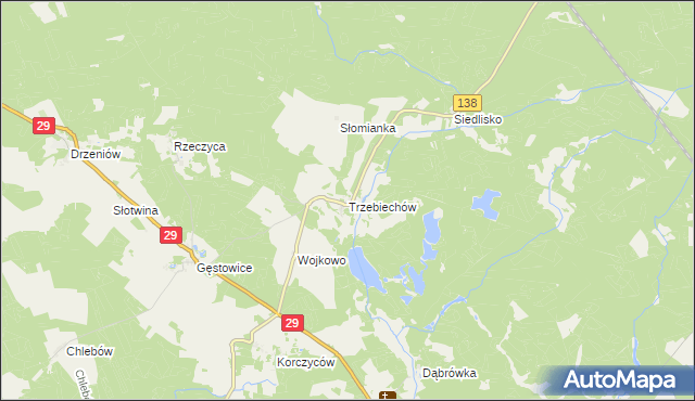 mapa Trzebiechów gmina Maszewo, Trzebiechów gmina Maszewo na mapie Targeo