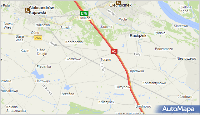 mapa Turzno gmina Raciążek, Turzno gmina Raciążek na mapie Targeo