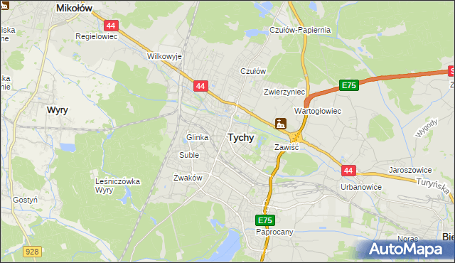 mapa Tychów, Tychy na mapie Targeo