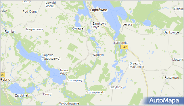 mapa Wądzyn gmina Dąbrówno, Wądzyn gmina Dąbrówno na mapie Targeo