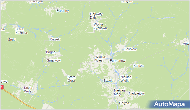 mapa Wielka Wieś gmina Stąporków, Wielka Wieś gmina Stąporków na mapie Targeo