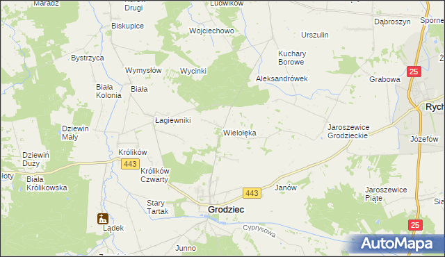 mapa Wielołęka gmina Grodziec, Wielołęka gmina Grodziec na mapie Targeo