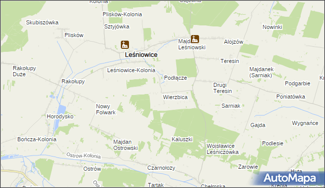 mapa Wierzbica gmina Leśniowice, Wierzbica gmina Leśniowice na mapie Targeo
