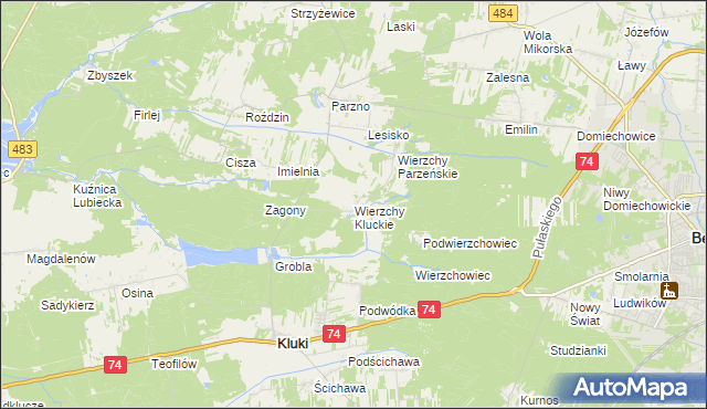 mapa Wierzchy Kluckie, Wierzchy Kluckie na mapie Targeo