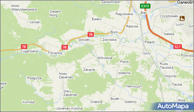 mapa Wilkowyja gmina Garwolin, Wilkowyja gmina Garwolin na mapie Targeo
