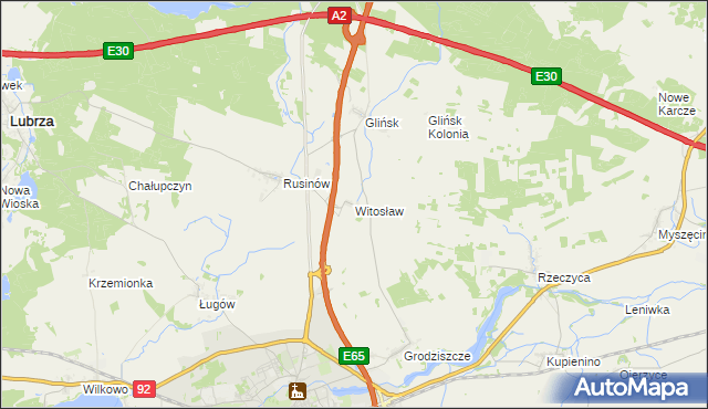 mapa Witosław gmina Świebodzin, Witosław gmina Świebodzin na mapie Targeo