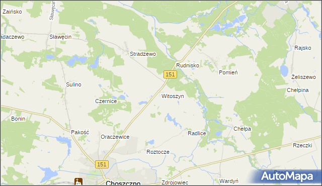 mapa Witoszyn gmina Choszczno, Witoszyn gmina Choszczno na mapie Targeo