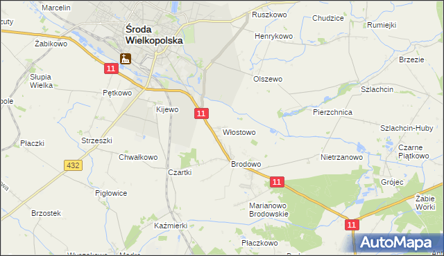 mapa Włostowo gmina Środa Wielkopolska, Włostowo gmina Środa Wielkopolska na mapie Targeo