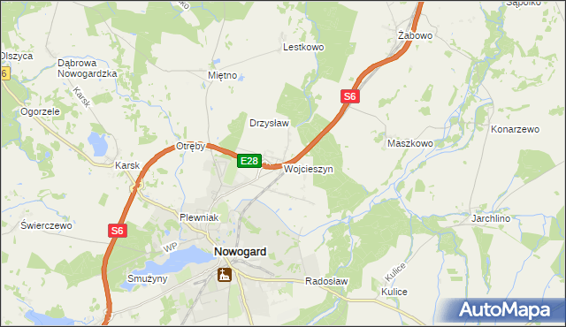 mapa Wojcieszyn gmina Nowogard, Wojcieszyn gmina Nowogard na mapie Targeo