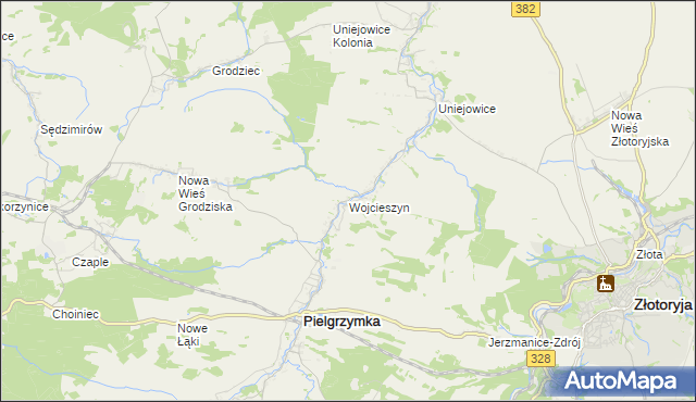 mapa Wojcieszyn gmina Pielgrzymka, Wojcieszyn gmina Pielgrzymka na mapie Targeo