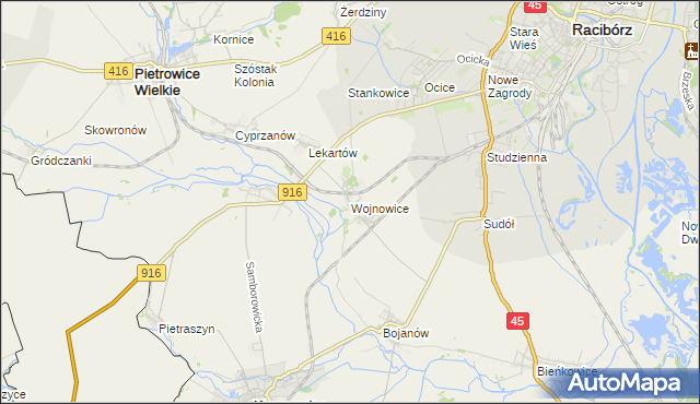 mapa Wojnowice gmina Krzanowice, Wojnowice gmina Krzanowice na mapie Targeo