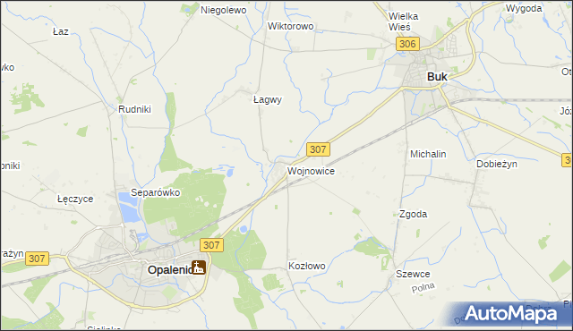 mapa Wojnowice gmina Opalenica, Wojnowice gmina Opalenica na mapie Targeo