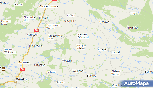 mapa Wrząca Wielka gmina Wąsosz, Wrząca Wielka gmina Wąsosz na mapie Targeo