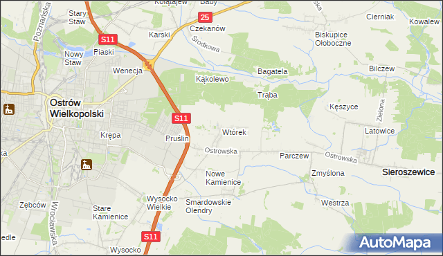 mapa Wtórek gmina Ostrów Wielkopolski, Wtórek gmina Ostrów Wielkopolski na mapie Targeo