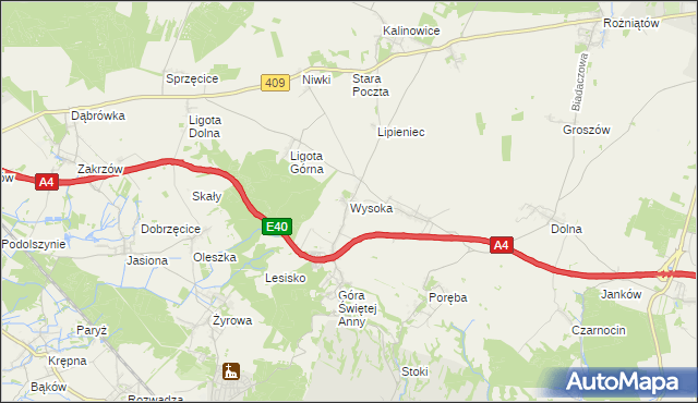 mapa Wysoka gmina Leśnica, Wysoka gmina Leśnica na mapie Targeo