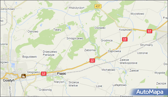 mapa Zabornia gmina Piaski, Zabornia gmina Piaski na mapie Targeo