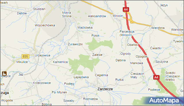 mapa Zalesie gmina Zarzecze, Zalesie gmina Zarzecze na mapie Targeo