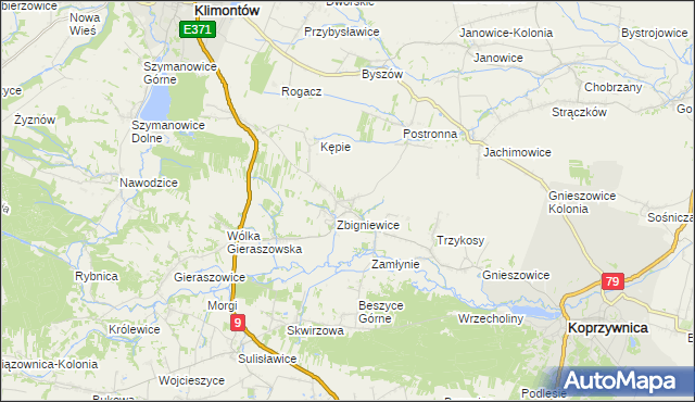 mapa Zbigniewice-Kolonia, Zbigniewice-Kolonia na mapie Targeo