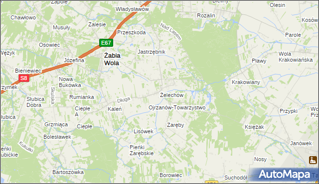 mapa Żelechów gmina Żabia Wola, Żelechów gmina Żabia Wola na mapie Targeo