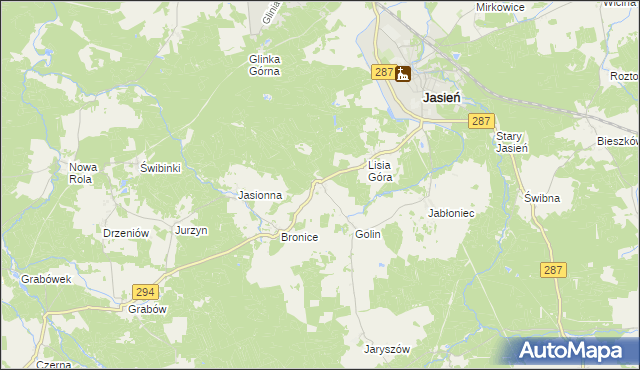 mapa Zieleniec gmina Jasień, Zieleniec gmina Jasień na mapie Targeo