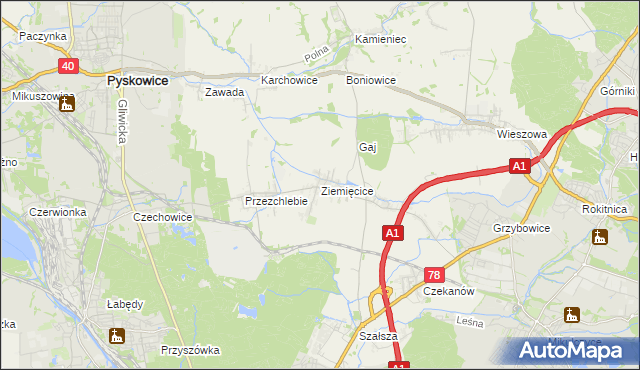 mapa Ziemięcice, Ziemięcice na mapie Targeo