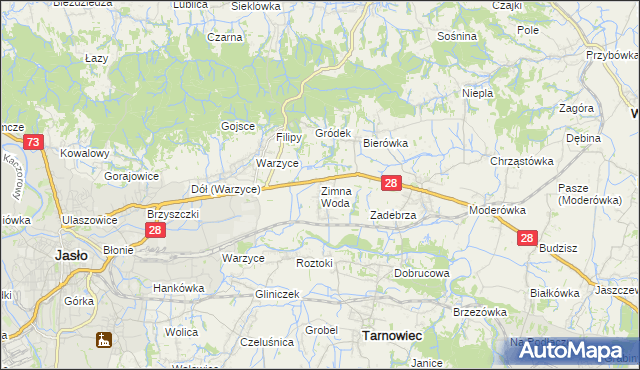 mapa Zimna Woda gmina Jasło, Zimna Woda gmina Jasło na mapie Targeo