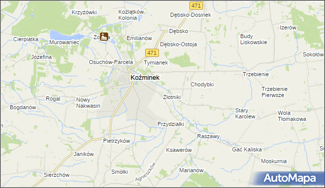 mapa Złotniki gmina Koźminek, Złotniki gmina Koźminek na mapie Targeo