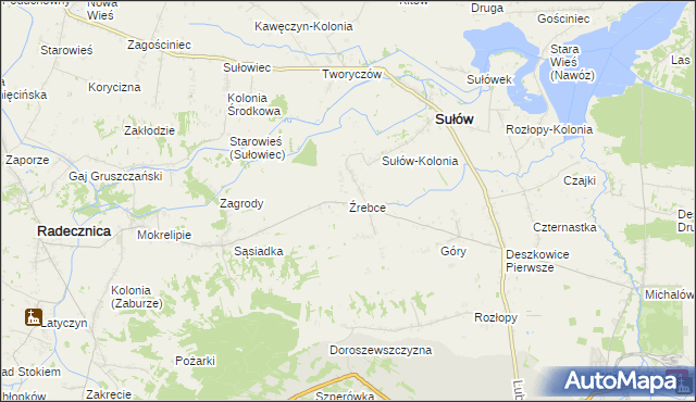 mapa Źrebce, Źrebce na mapie Targeo