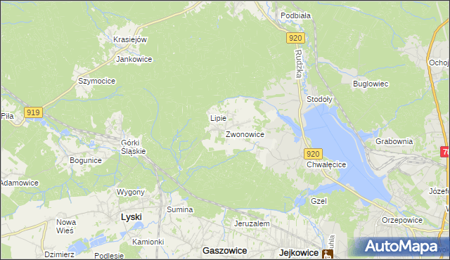 mapa Zwonowice, Zwonowice na mapie Targeo