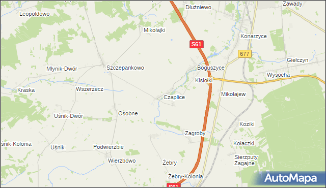 mapa Czaplice gmina Łomża, Czaplice gmina Łomża na mapie Targeo