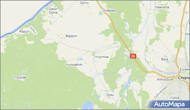 mapa Krzymów gmina Chojna, Krzymów gmina Chojna na mapie Targeo