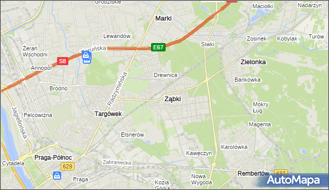 mapa Ząbki powiat wołomiński, Ząbki powiat wołomiński na mapie Targeo