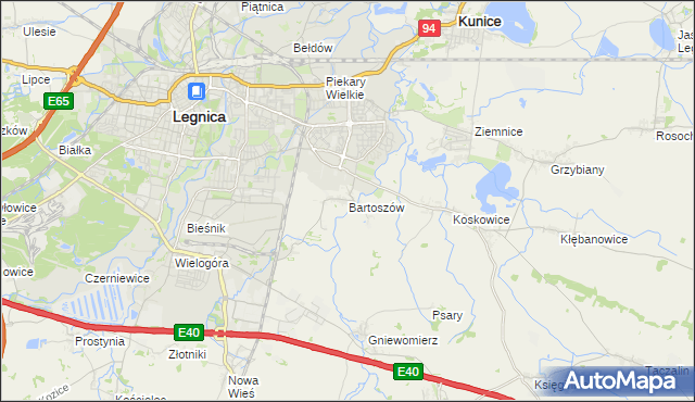 mapa Bartoszów gmina Legnickie Pole, Bartoszów gmina Legnickie Pole na mapie Targeo