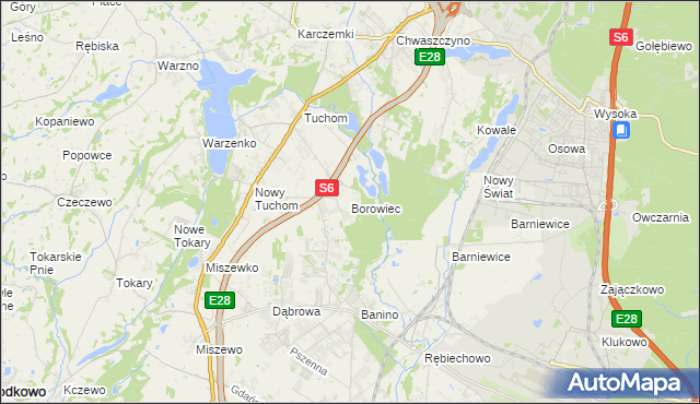 mapa Borowiec gmina Żukowo, Borowiec gmina Żukowo na mapie Targeo