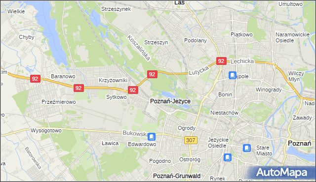 mapa Jeżyce gmina Poznań, Jeżyce gmina Poznań na mapie Targeo