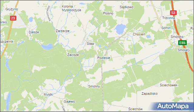 mapa Podlesie gmina Lubiszyn, Podlesie gmina Lubiszyn na mapie Targeo
