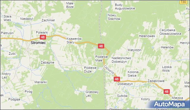 mapa Podlesie Małe gmina Stromiec, Podlesie Małe gmina Stromiec na mapie Targeo