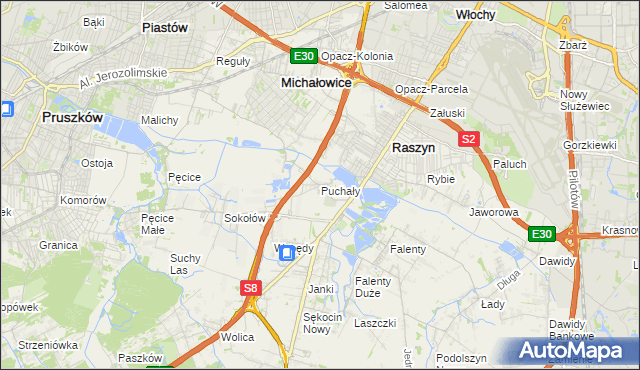 mapa Puchały gmina Raszyn, Puchały gmina Raszyn na mapie Targeo