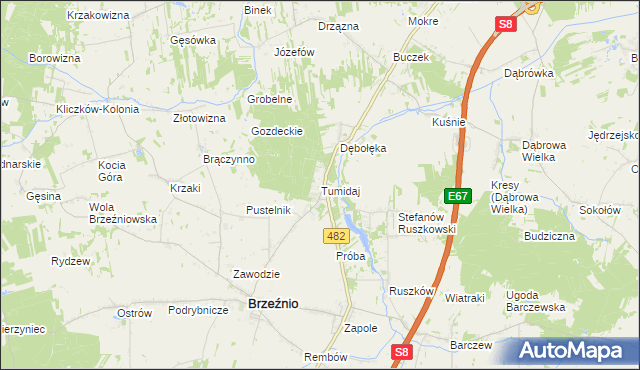 mapa Tumidaj gmina Brzeźnio, Tumidaj gmina Brzeźnio na mapie Targeo