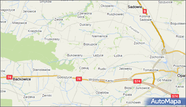 mapa Łężyce gmina Sadowie, Łężyce gmina Sadowie na mapie Targeo