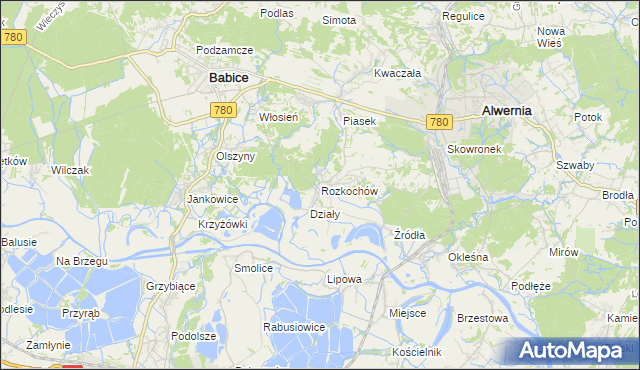 mapa Rozkochów gmina Babice, Rozkochów gmina Babice na mapie Targeo