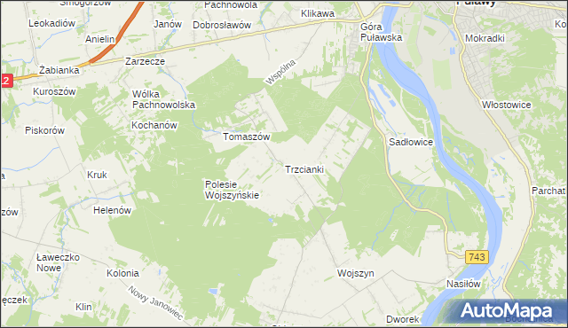 mapa Trzcianki gmina Janowiec, Trzcianki gmina Janowiec na mapie Targeo