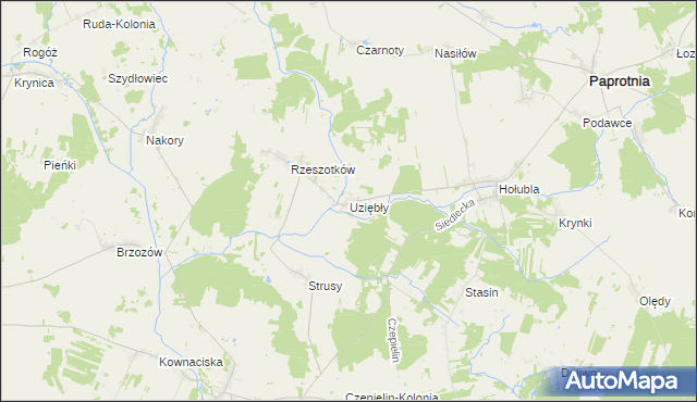 mapa Uziębły, Uziębły na mapie Targeo