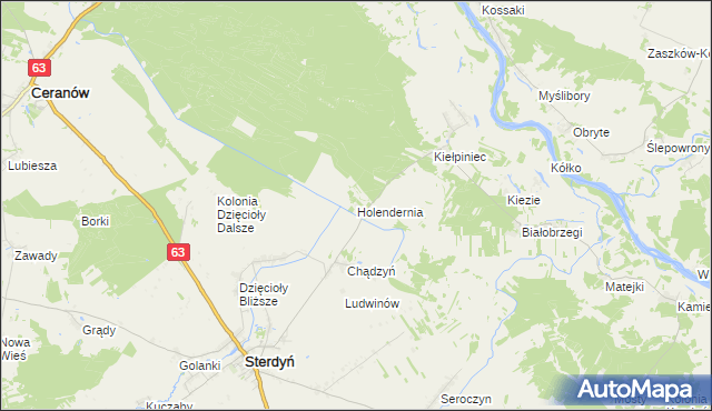 mapa Holendernia gmina Ceranów, Holendernia gmina Ceranów na mapie Targeo