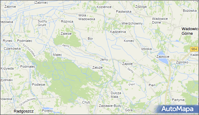 mapa Jamy gmina Wadowice Górne, Jamy gmina Wadowice Górne na mapie Targeo