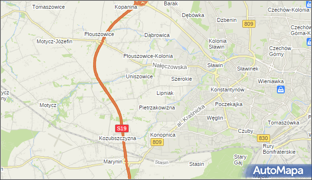 mapa Lipniak gmina Konopnica, Lipniak gmina Konopnica na mapie Targeo